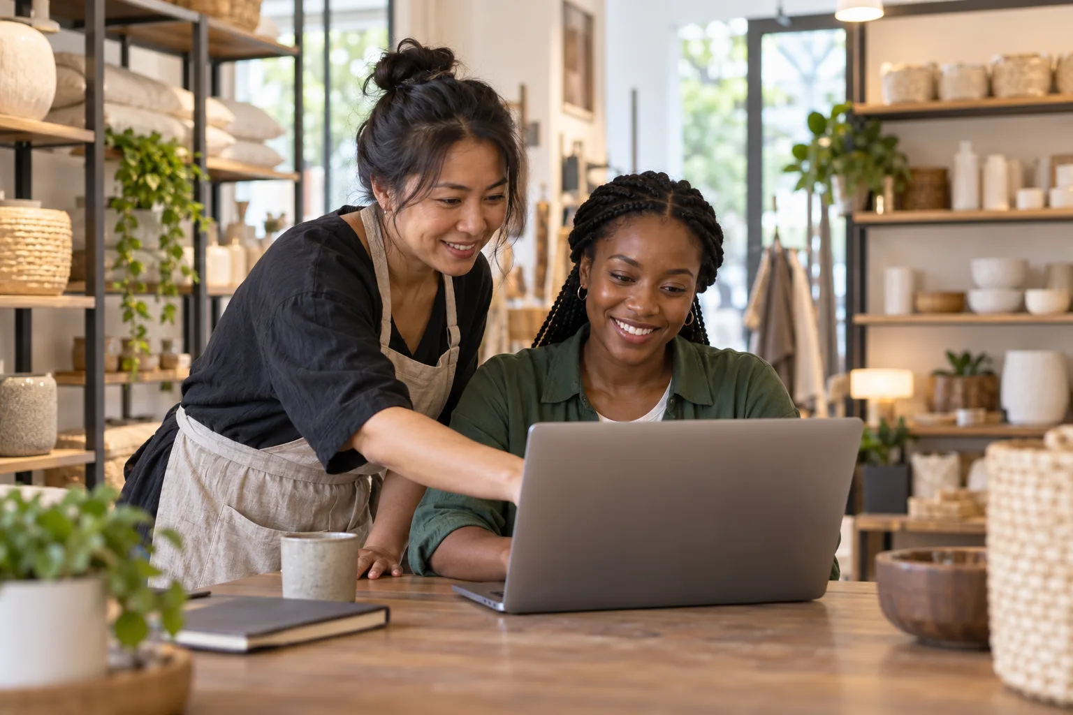 A shop owner and employee consolidate business information into one reliable website.